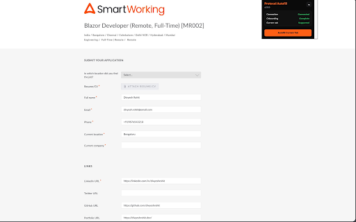 Protocol Extension :: Autofill job applications instantly with your saved profile.