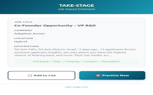 Take-Stage Interview Prep :: Import job postings from LinkedIn and prepare for interviews with AI-powered coaching