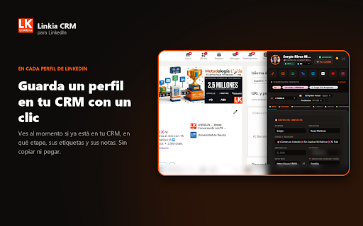Linkia CRM & LinkedIn Sales :: CRM de ventas para LinkedIn: captura contactos con un clic y deja que el Copiloto IA redacte los mensajes que cierran venta.
