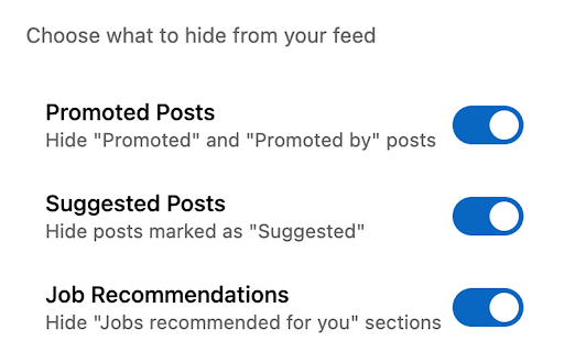 LinkedIn Feed Cleaner :: Hide promoted posts, suggested content, and job recommendations from LinkedIn feed