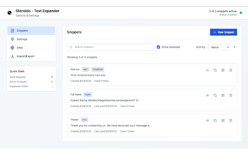 Steroids - Text Expander :: Expand abbreviations into text snippets while typing. Boost your productivity with smart text expansion.