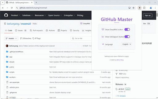 GitHub Master :: Enhance GitHub repositories by adding DeepWiki and GitDiagram buttons for better code understanding