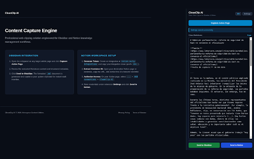 CleanClip: Web Clipper for Obsidian & Notion :: AI-powered clean Markdown web clipper that syncs to Obsidian and Notion.