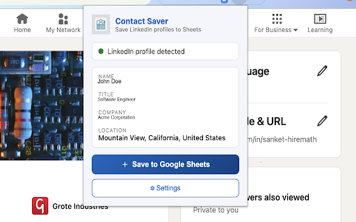 LinkedIn Contact Saver :: Save LinkedIn profiles directly to your Google Sheet.