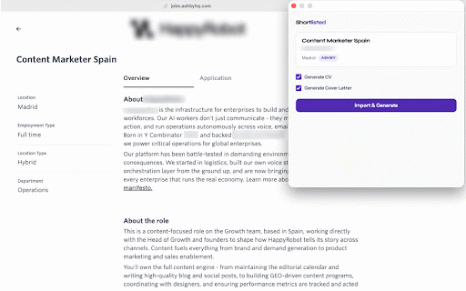 Shortlisted — 1-Click Job Import :: Import jobs from any listing page directly into Shortlisted. Pro users get instant CV & cover letter generation.