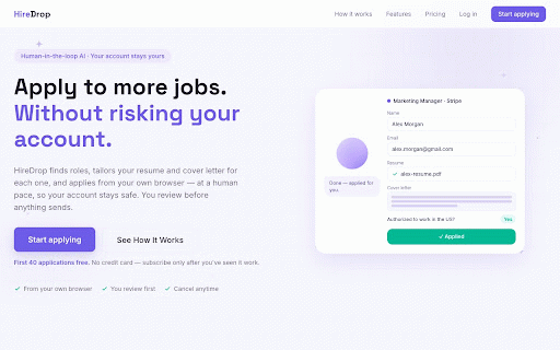 HireDrop — Auto-Apply on Indeed, ZipRecruiter, Greenhouse :: Auto-apply on Indeed, ZipRecruiter, Greenhouse, Lever & Ashby with your resume and an AI-written cover letter.