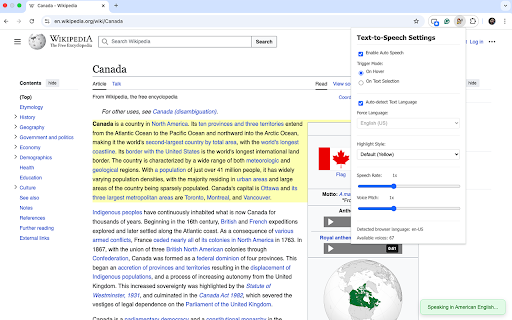 Text-to-Speech Extension :: Automatically reads text on hover or selection with improved language detection