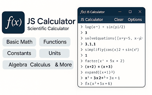 JS Calculator :: A versatile scientific calculator extension for Chrome powered by js libraries, inspired by Google Calculator & Cloudy Calculator.