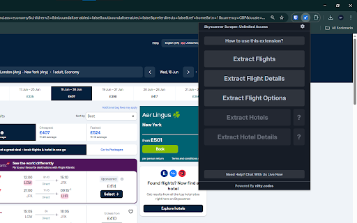 Skyscanner Scraper: Export Flights, Hotels, Details & more :: Scrape Flights, Bookings, Options, and more from Skyscanner, with options to export in formats such as CSV, Excel, JSON and others