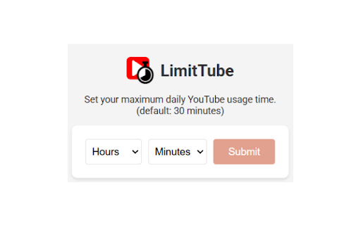 LimitTube :: Limit your YouTube usage by setting a maximum watch time and stay focused! (Default max time setting: 30 minutes)
