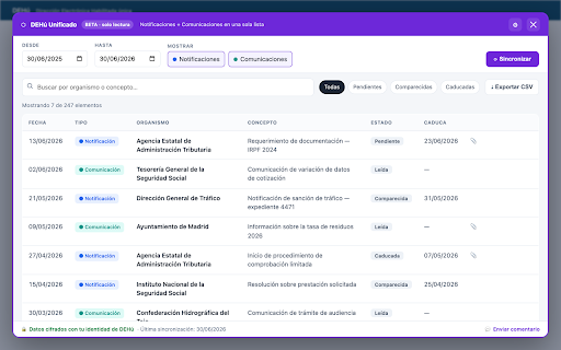 DEHú Unificado :: Notificaciones y Comunicaciones de DEHú en una sola lista buscable.