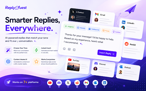 ReplyQuest – AI Auto Reply & Email Writer :: AI reply generator that drafts natural, context-aware responses for emails, comments, social posts, and message threads in seconds