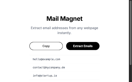 Mail Magnet :: Extract emails from any webpage instantly. Get a clean list of detected emails, ready to copy. Perfect for lead generation.