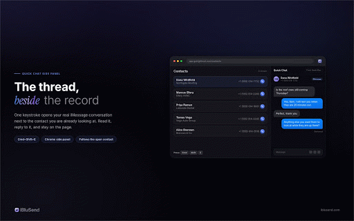 iBluSend GHL Dialer: Click to Call & iMessage for GoHighLevel :: Click to call numbers on your GoHighLevel, HighLevel and Close pages, and reply to iMessage in Chrome's side panel. FaceTime too.