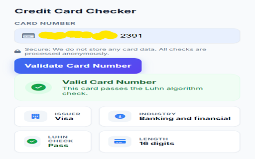 Credit Card Checker :: Securely validate credit card numbers using the Luhn algorithm and identify card issuers.