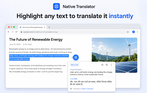 Native Translator – Highlight to Translate, Offline :: Highlight to translate with Google-quality results, voices, synonyms and shortcuts. Private on-device mode works offline.