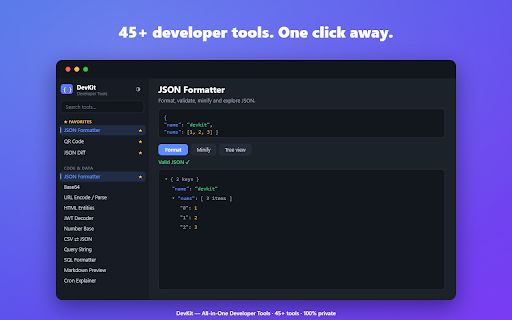 DevKit - All-in-One Developer Tools :: 45+ developer utilities in one fast, private popup — no servers, no tracking, no clutter.