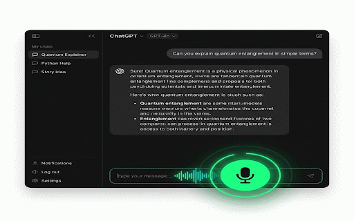 ChatGPT Voice Control :: Hold the Spacebar to speak, view live transcriptions, and submit voice prompts to ChatGPT automatically.
