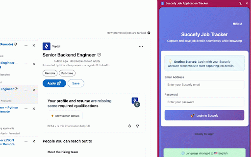 Succefy Job Application Tracker :: Capture and save job application details to Succefy seamlessly