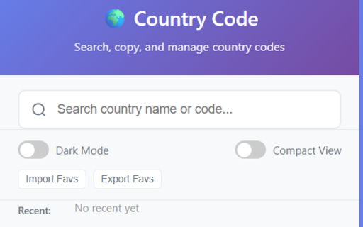 Country Code :: Quick search, copy, and manage country codes