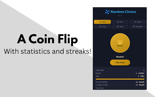 Random.Choice :: A minimalist coin flip, dice roll, name picker and group creator program all in one popup!