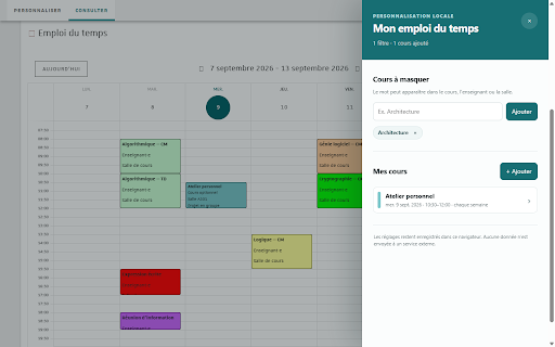 Unistra Schedule :: Masquez des cours et ajoutez vos événements personnels à l’emploi du temps Unistra.
