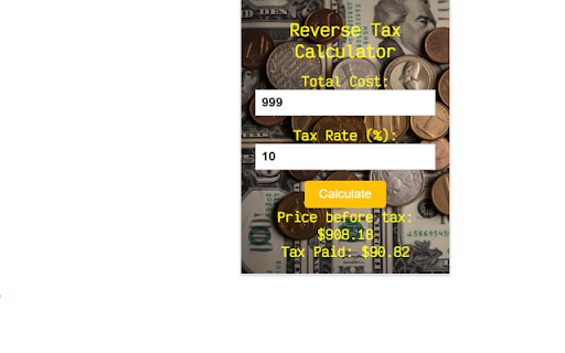 Reverse Tax Calculator :: A simple add-on that calculates the price before tax and the amount of tax paid.