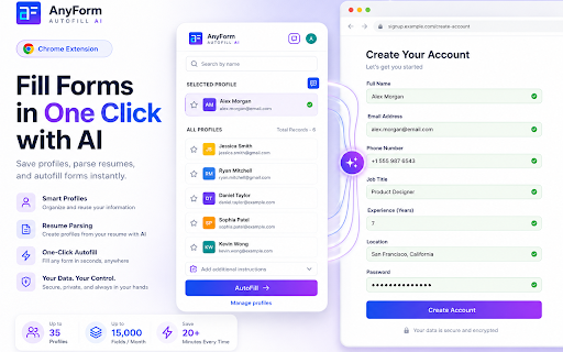 AnyForm Autofill AI (Beta) :: AI that understands forms. Save your profiles in Google Drive and auto-fill securely anywhere.
