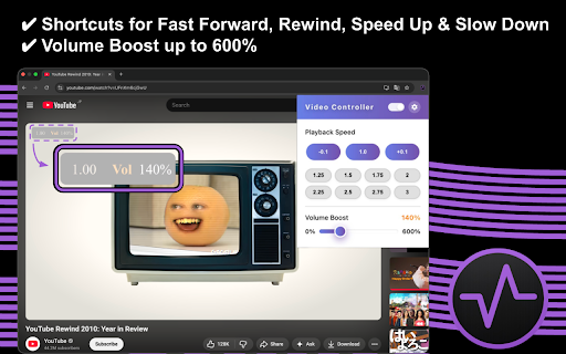 Video Controller - Speed and Audio | by wakuflow :: Shortcuts for Fast Forward, Rewind, Speed Up, Slow Down and Volume Boost up to 600%