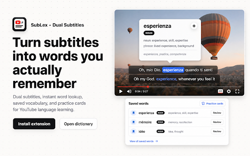 SubLex - Dual Subtitles for YouTube :: Translate YouTube subtitles, save words, and practice vocabulary cards while watching videos.