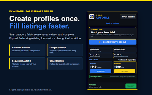FK Autofill for Flipkart Seller :: Create reusable profiles and autofill Flipkart Seller single-listing forms.