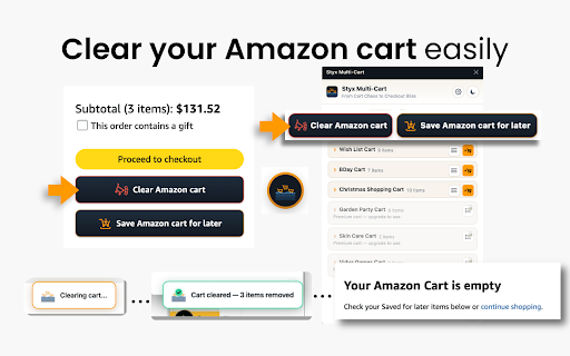 Styx Multi-Cart :: Empty your Amazon cart, save it for later, and manage multiple carts with reusable Amazon Lists.