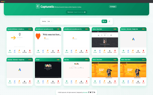 Capturatic | Effortless Screenshot Capture, Edit & Organize in Gallery :: Instantly capture screenshots, effortlessly edit, and neatly organize them in a beautiful gallery — all in one extension.