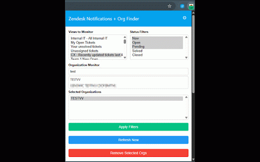 Zendesk Notifications + Org Finder :: Monitor Zendesk views and find organization tickets over time.