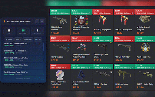 CS2 Instant Arbitrage :: Compares instant-sell prices with buy prices across markets to find arbitrage opportunities for CS2 skins.