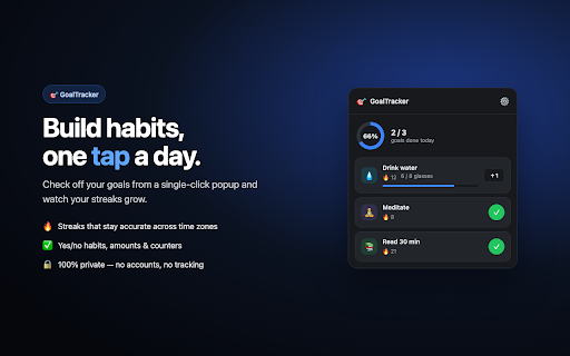 GoalTracker – Daily Habits & Streaks :: Track daily goals and habits with accurate streaks, reminders and a history heatmap. Fast, private, offline-first.