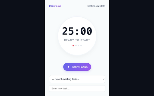 DeepFocus :: An elegant Pomodoro timer with background tracking, task management, detailed analytics, and custom ambient sounds.