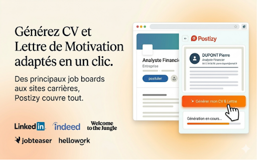 Postizy - Génération CV & Lettre optimisés pour ATS :: En 1 clic, générez un CV et une lettre de motivation optimisés pour les filtres ATS des recruteurs.