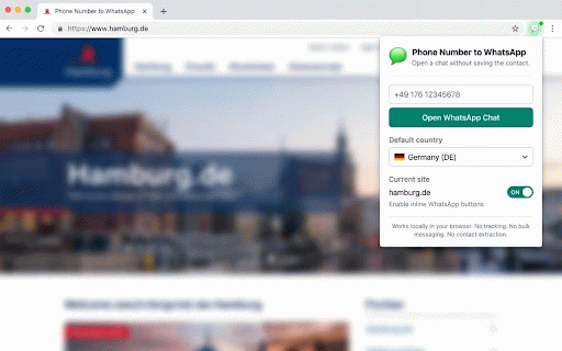 Phone Number to WhatsApp — One Click Chat :: Open WhatsApp chats directly from phone numbers on any webpage.