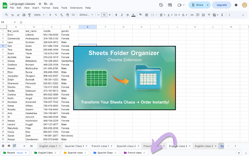 Sheets Folder Organizer :: Group your Google Sheets tabs into color-coded folders so you can find any sheet fast.