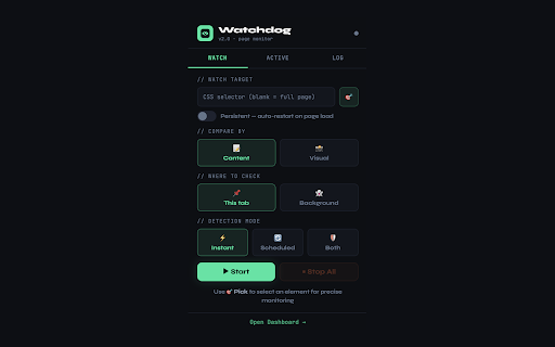 Watchdog - Web Page Change Monitor :: Web page change monitor & detector. Track any element, get instant alerts, view change history & auto-persist watchers.