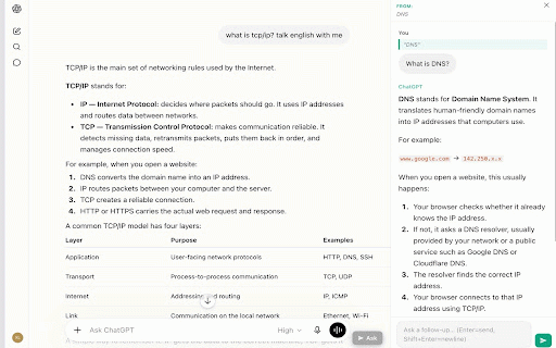 ChatGPT Side Panel :: A side panel for ChatGPT that lets you highlight text, ask follow-up questions, and keep reading without losing your place.