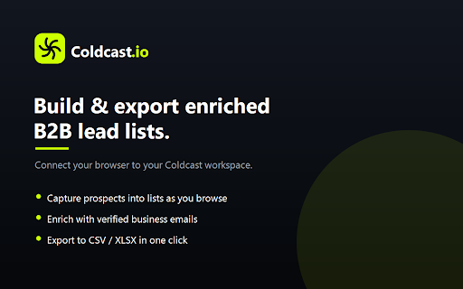 Coldcast — Sales Navigator Scraper & Email Finder :: Export Sales Navigator leads safely. Scrape, enrich with verified emails via waterfall, download CSV/XLSX — without risking bans.