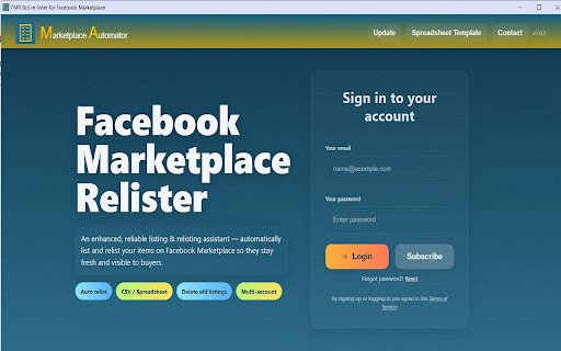 Facebook Marketplace Automator FMA :: A FB Marketplace bot that helps you to list and re-list items to Facebook every day