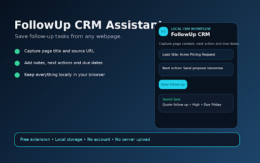 Page Notes & FollowUp CRM Assistant :: Save page-based follow-up notes, next actions, and CRM tasks locally in one click.