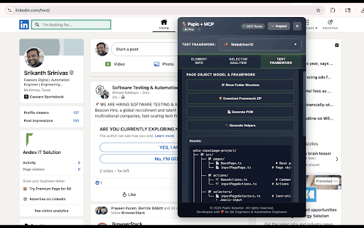 Papio Test Framework Generator + Selector + MCP AI Powered :: AI-Powered Element Inspector, Page Scanner, Zephyr Test Case Generator & Test Framework Generator for QA Engineers