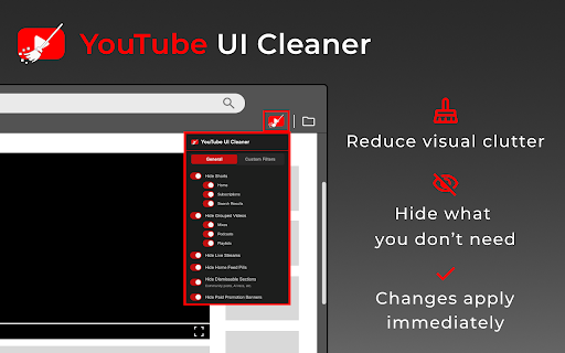 YouTube UI Cleaner :: Hide Shorts, Mixes, Podcasts, Playlists, Live Streams, Dismissable Sections, and Paid Promotions for a cleaner YouTube experience.