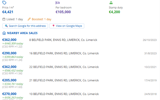 Daft Helper :: See the stuff you want to see. Ad age, popularity, simialr property sales. previously sold, map link