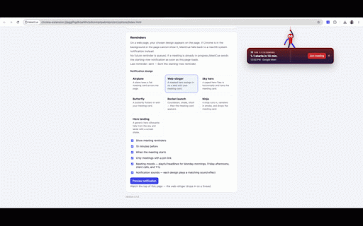 MeetCue :: Get desktop reminders for upcoming calendar meetings, with one-click join.