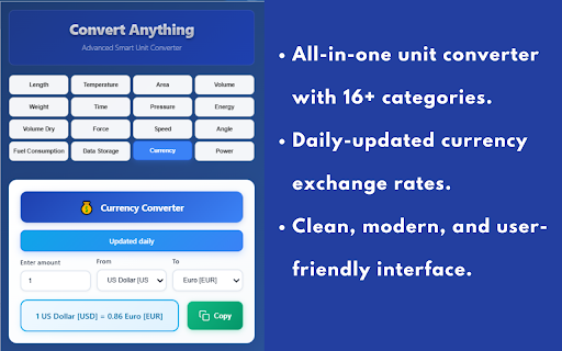 Convert Anything - Smart Unit Converter :: Smart unit converter with 200+ categories. Context menu integration for instant conversions. Privacy-focused local processing.